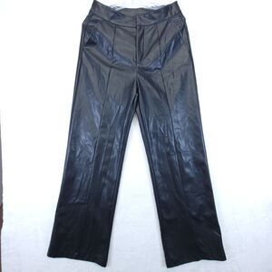 Cider Women's Faux Leather Solid High Waist Wide Leg Trousers Black Size M